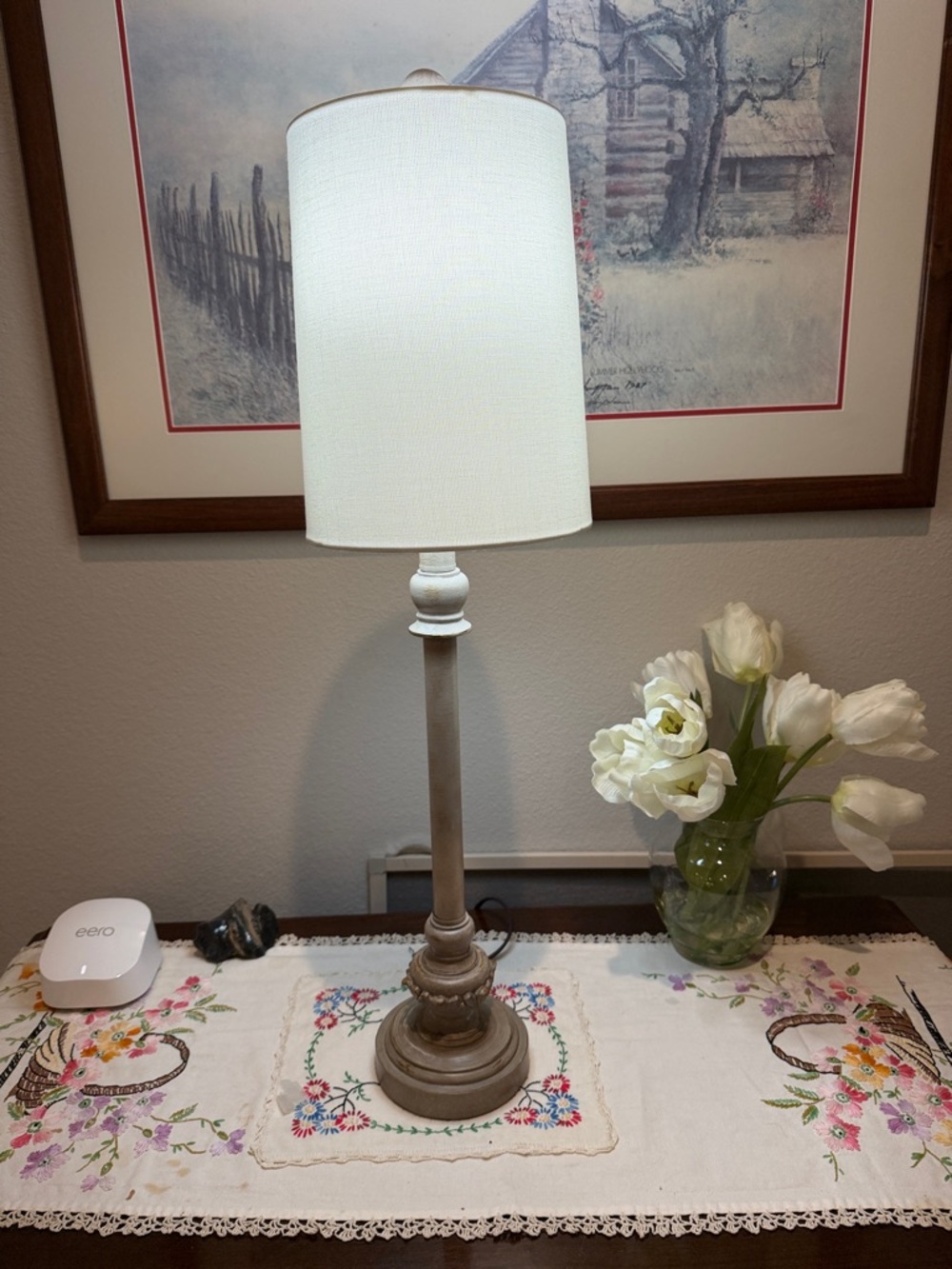 Bluffton 28” 1-Light Distressed Grey Buffet Lamp With Shade